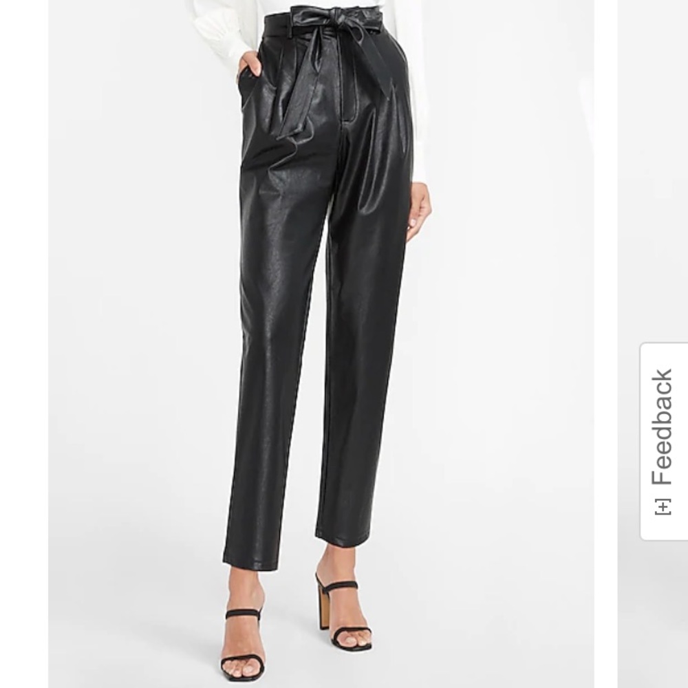 Super High Waisted Faux Leather Belted Ankle Pant in size M